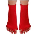 thumbnail image 1 of Sports GYM Five Toe Separator Socks Alignment Pain Health Massage Socks, Prevent Foot Cramps, One Pair（Red）, 1 of 7