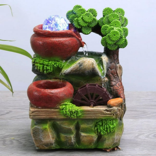 Fuente de Cascada con rodante Artesanía Feng Shui Bomba automática Decoración Adorno de piscina para decoración para hogar Macarena Fuente de la mesa