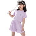 thumbnail image 4 of Krdevn Girls' Summer Casual Training Suit Comfortable and Loose Top and Skirt Pants Sportswear Set Suitable for Daily Wear,14-15 Years, 4 of 4