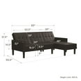 DHP Hudson Small Space Sectional Sofa Futon, Black Faux Leather