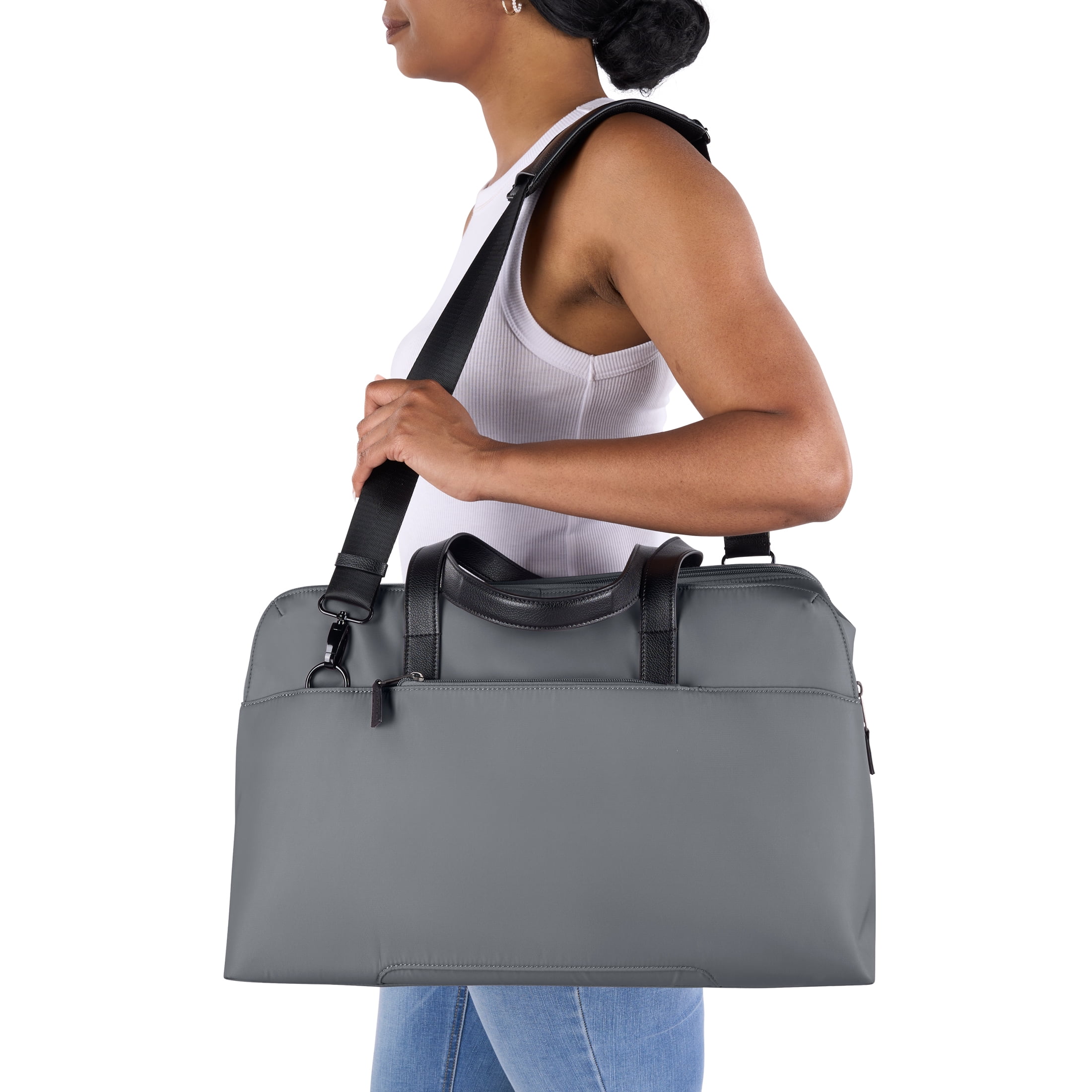 Protege 18" Carry on Adjustable Strap Weekender Duffel with Luggage Pass Through, Soothing Grey