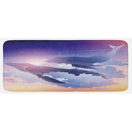 

Whale Kitchen Mat Whales Flying Dreamy Night Sky with Clouds Fantasy Aquatic Design Plush Decorative Kitchen Mat with Non Slip Backing 47 X 19 Peach Lilac Dark Blue by Ambesonne