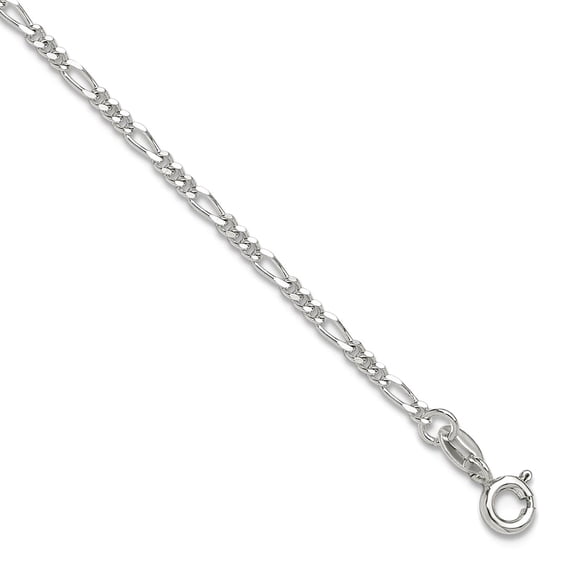 2mm 925 Sterling Silver Sparkle-Cut Polished Figaro Plus 1in Extension Anklet 10 Inch Anklet for Women
