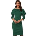 thumbnail image 1 of Vestido Midi de Manga 3/4 para Mujer Vestido de Cintura Alta con Cremallera Invisible Trajes para Mujer Vestido de noche Verde S, 1 of 6