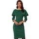 thumbnail image 1 of Vestido Midi de Manga 3/4 para Mujer Vestido de Cintura Alta con Cremallera Invisible Trajes para Mujer Vestido de noche Verde S, 1 of 6