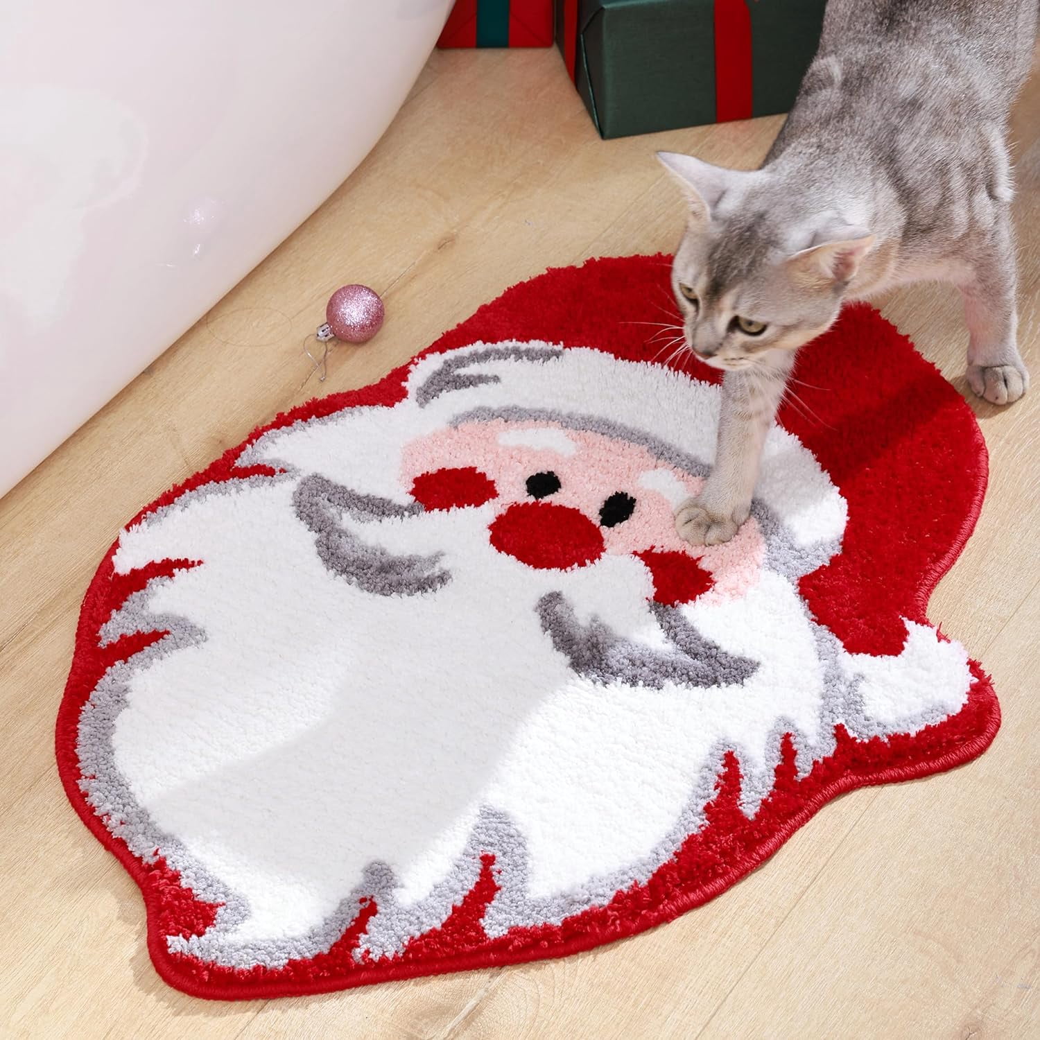 Santa Claus Bathroom Rugs for Living Room Red Christmas Rug Absorbent Washable Bath Mat Shower Non-Slip Soft Thick Durable Bathtub Carpet for Women