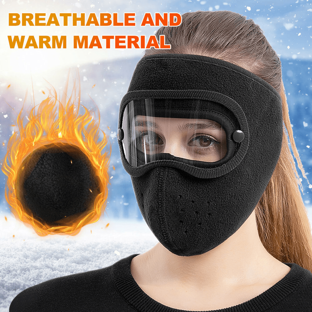 Fleece Warm Winter Balaclava Face Mask With Anti-Fog Goggles Windproof Skull Cap 