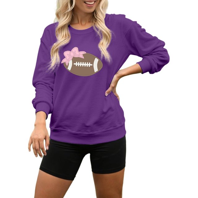 Chandail en Molleton Imprimé Football pour Femmes, Col Rond Surdimensionné, Coupe Décontractée, Manches Longues, Chandail Décontracté pour Usage Quotidien et Événements Sportifs