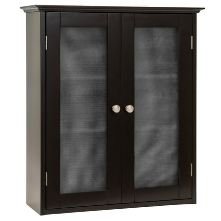 - Best Choice Products Bathroom Wall Wood Medicine Cabinet Organization Storage Space Saver w/ 3 Shelves, Tempered Glass Double Doors, Double Plated Knobs - Espresso Brown