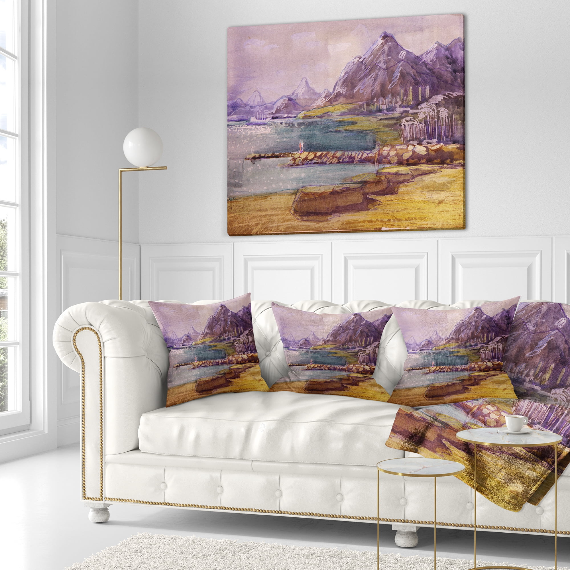 Designart Purple Hills - Landscape Printed Throw Pillow - 16x16