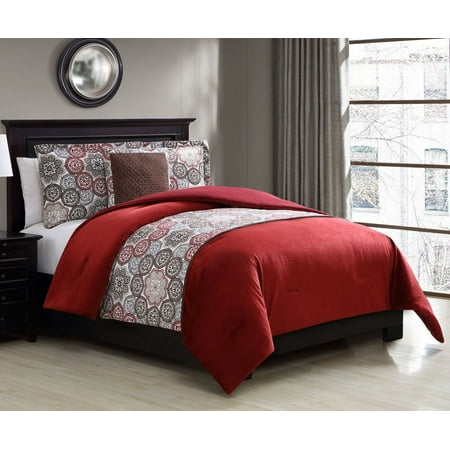 4 Piece Connor Faux Mink Red Chocolate Comforter Set 4 Piece Connor Faux Mink Red Chocolate Comforter Set