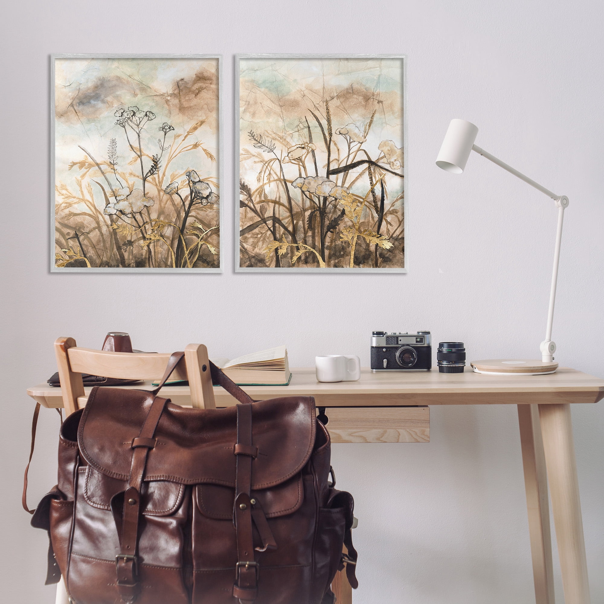 Stupell Industries Abstract Nature Outlines Landscape Painting Gray Framed Art Print Wall Art, 24 x 30, Set of 2