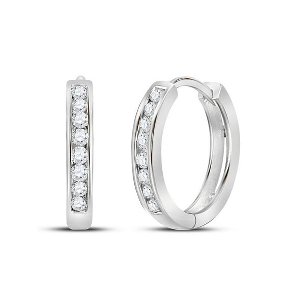 14kt White Gold Womens Round Diamond Hoop Earrings 1/4 Cttw