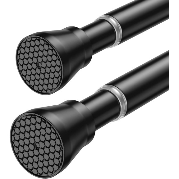 2 Pack Tension Rod 28 to 48 Inch Black Curtain Rods No Drilling Spring Curtain Rods for Windows Adjustable curtain Rod Expandable Tension Rod for Windows,Doorway,Closet,Bedroom