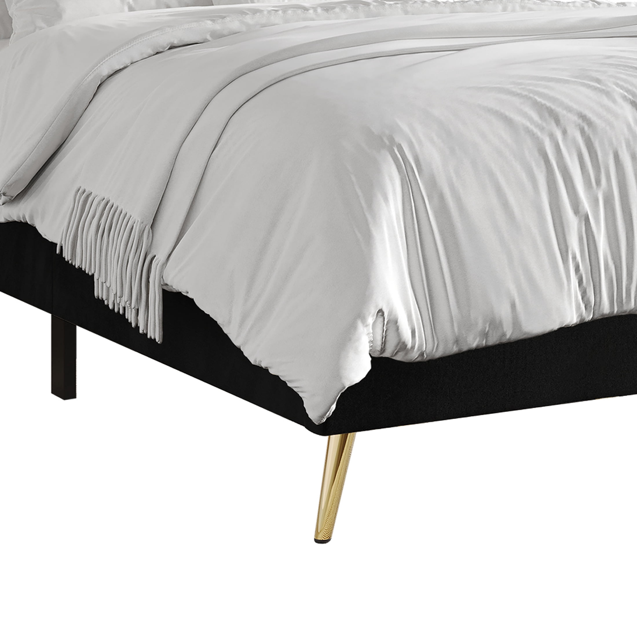 Castle Place Contemporary Velvet Queen Upholstered Bed with 2 Nightstand and Bench, Black