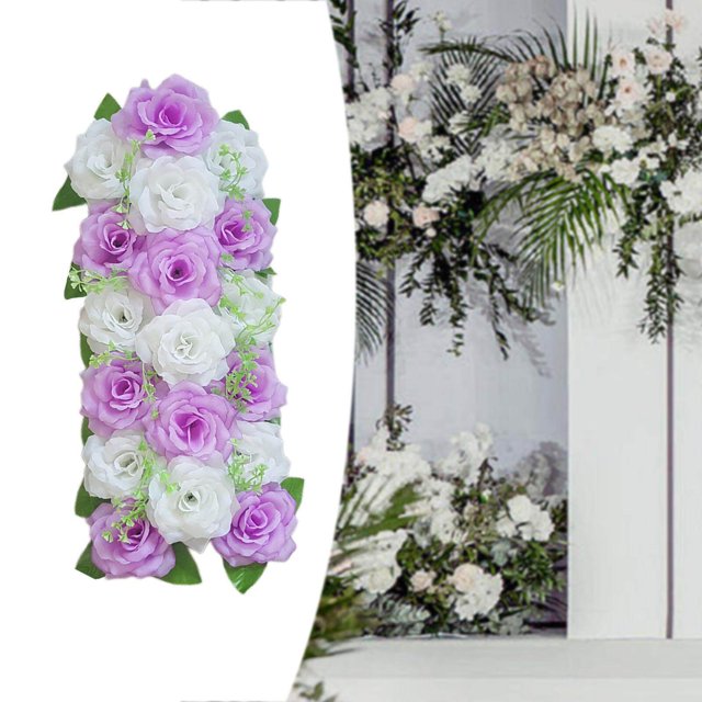 Arch Rose Flower Panel Table Runner Setting Decorations Flower Bouquet for Wedding Purple and White