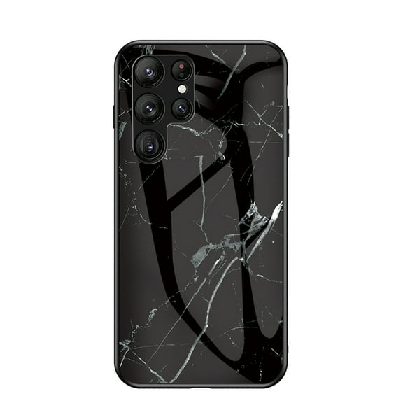 Allytech Galaxy S23 Ultra Case Marble, Tempered Glass Back Cover TPU Shockproof Protective Anti-scratch Slim Fit Case Cover for Samsung Galaxy S23 Ultra 5G 6.8" - Black