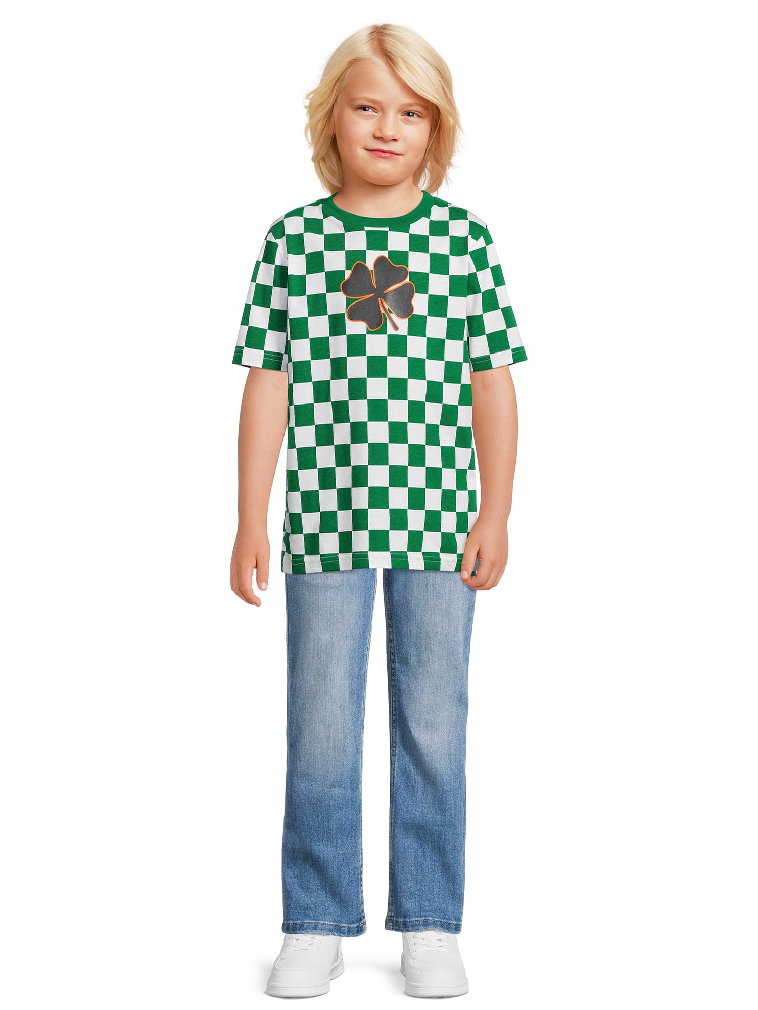 Saint Patrick’s Day Boys Big Shamrock Check T-Shirt, Sizes 4-18 & Husky