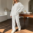 thumbnail image 4 of Two Piece Sets for Women Summer Outfits Women Fashion Casual Solid Color Round Neck Long Sleeved Long Pants Set for Home Keep Warm Comfortable Homewear White Free Size, 4 of 5