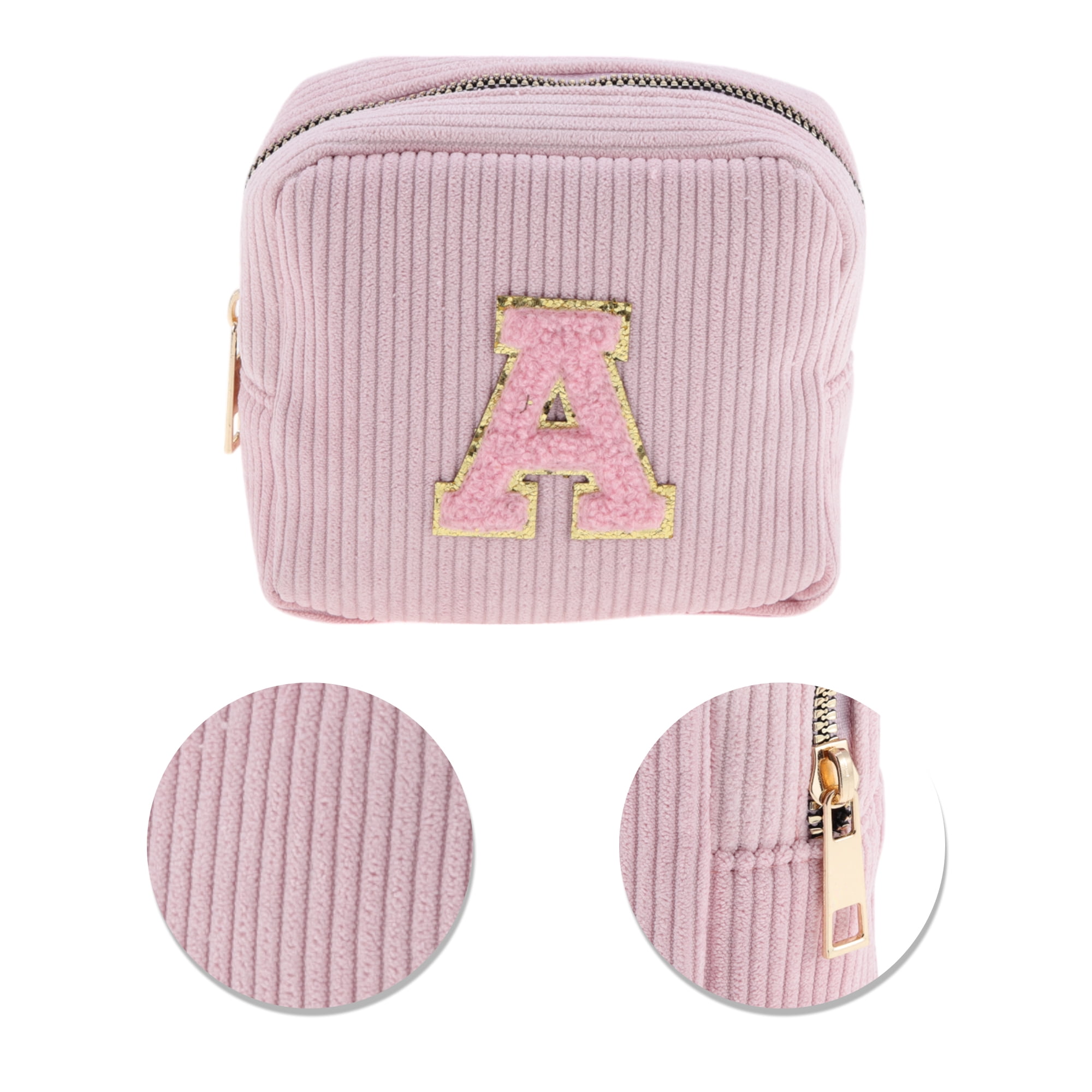 Unique Bargains 1 Pc Letter A Pattern Makeup Bag for Travel and Organization Pink