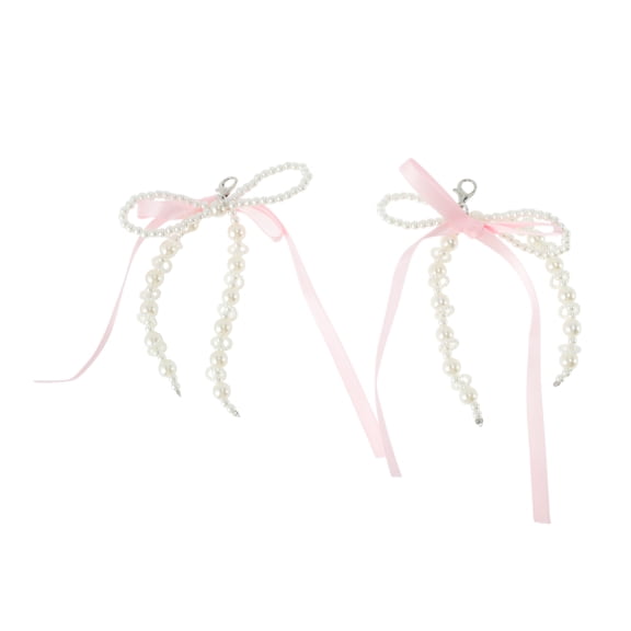 Unique Bargains 1 Pair Shoelace Charms Sparkly Ribbon Pearl Bows Decorative Shoe Clips Large Beige