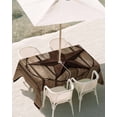 thumbnail image 3 of 60x102 Inch Outdoor Tablecloth with Umbrella Hole Zipper Rectangle Western Star Retro Rectangular Tablecloths Outside Waterproof Brown Vintage Wood Grain Patio Table Cloth Cover for Picnic Party, 3 of 8