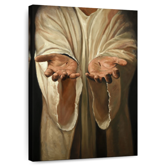 Elephant Stock Jesus Hands Wall Art - Vertical Canvas Wall Art - Living Room Wall Decor - Religion And Spirituality Canvas - Beige And Brown Decor - 8" x 12"