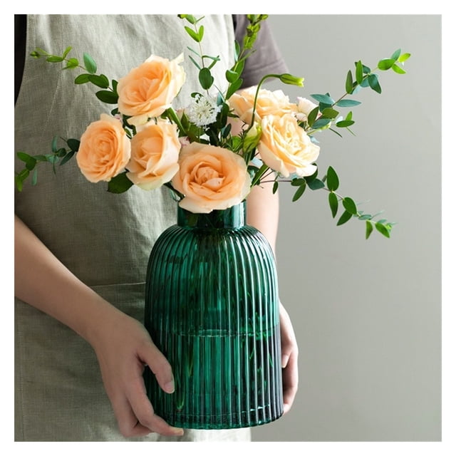 Transparent Glass Striped Vase Delicate Hydroponic Container Desktop Flower Arrangement Living Room Dining Table Flower Vase