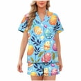 thumbnail image 3 of ClodeEU Women's Milk Silk Easter Print Pajama Set ,Short Sleeve Button-Down Tops and Shorts Sets Blue,Womens Plus M, 3 of 6