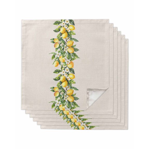 nqOlkjepod Yellow Lemon Cloth Napkins Set of 6 Reusable Dinner Napkins, Spring Botanical Leaves Fruit Farmhouse Cocktail Napkin Washable Table Napkins for Wedding/Holiday Party/Baby Shower 20"x20"