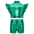 thumbnail image 2 of TiaoBug Kids Girls Jazz Hip Hop Dance Outfit Sleeveless Ruffle Crop Tops with Metallic Shorts Set Dancewear Green 6, 2 of 6