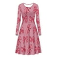 thumbnail image 4 of Renewold Bow Long Sleeve Women Dresses Casual Valentine's Day Flowy Swing Shift Dresses Outdoor Vacation Play Skater Twirl Dress Elegant Dress Size L, Pink, 4 of 7