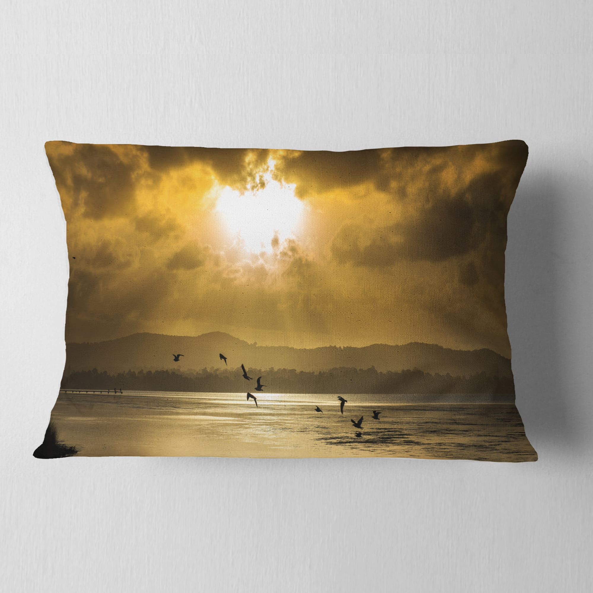 Designart 12" x 20" Gold Polyester Throw Pillow