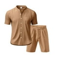 thumbnail image 5 of ZZwxWA Mens Linen 2 Piece Set Casual Short Sleeve Henley Shirts and Beach Yoga Shorts Summer Vacation Matching Outfits, 5 of 5