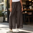 thumbnail image 2 of Tqcoqu Women's High Waisted Wide Leg Cropped Lace Hem Pants, Drawstring Casual Lightweight Trousers with Pockets, 2 of 9