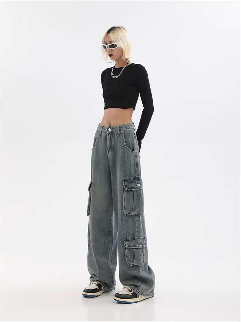 Kukuzhu Baggy Jeans Y2K Emo Denim Pant with Side Pocket