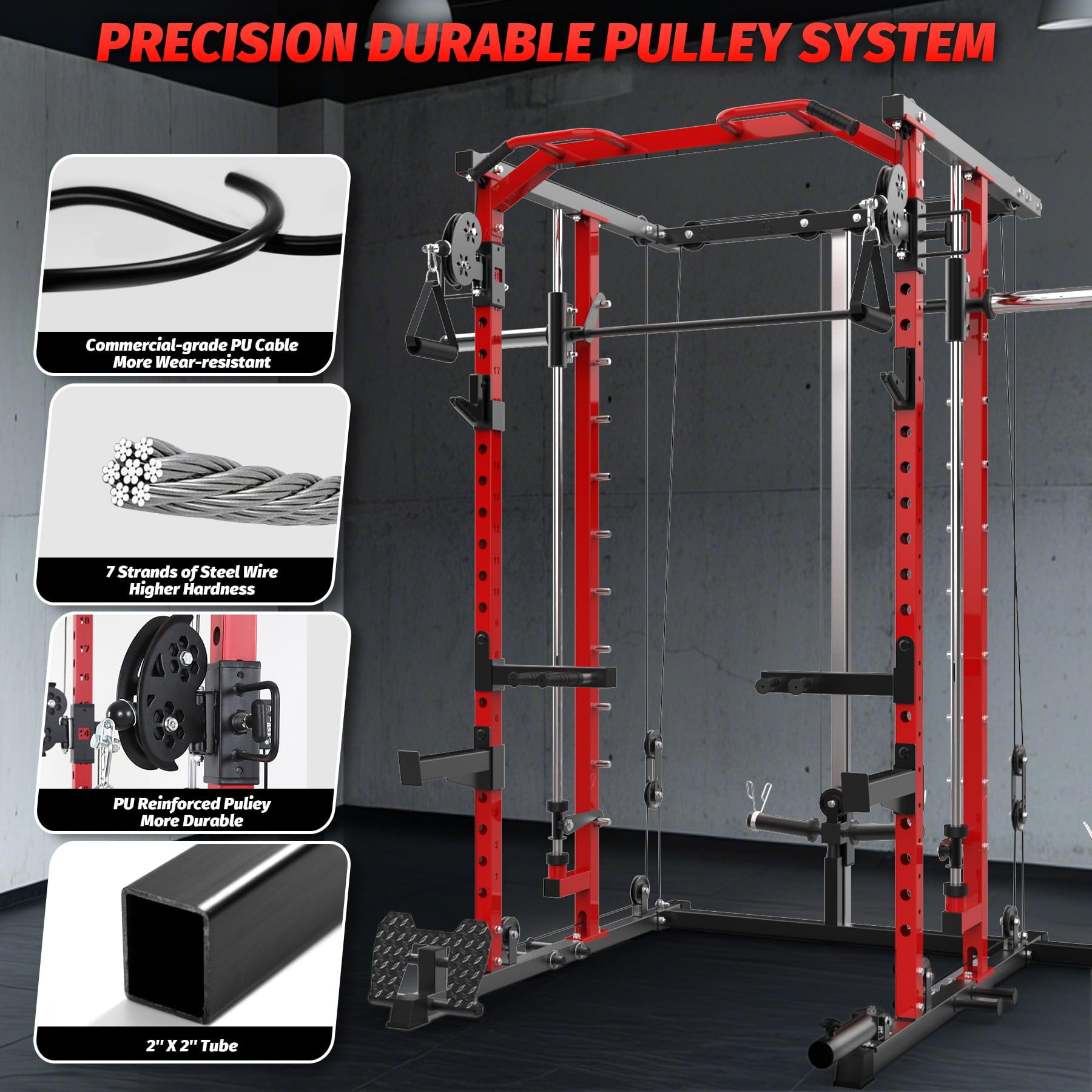 Danolapsi Power Cage,Smith Machine Squat Rack,Heavy Duty Power Rack for Home Gym with Pulley System,Dip Bar,LAT Pulldown,Multifunctional Squat Rack for Home Gym,Weight Cage for Home Gym