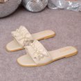 thumbnail image 4 of Ytobaz Slide Sandals for women Ruffle Pearl Faux Leather Slides Open Toe Flat Sandals Dressy Party Wedding Vacation Travel Daily Footwear, 4 of 9