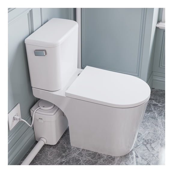Nesso Rear Outlet Macerating 2-Piece 1.6 GPF Single Flush Elongated Upflush Toilet with 0.8 HP Macerating Pump in White