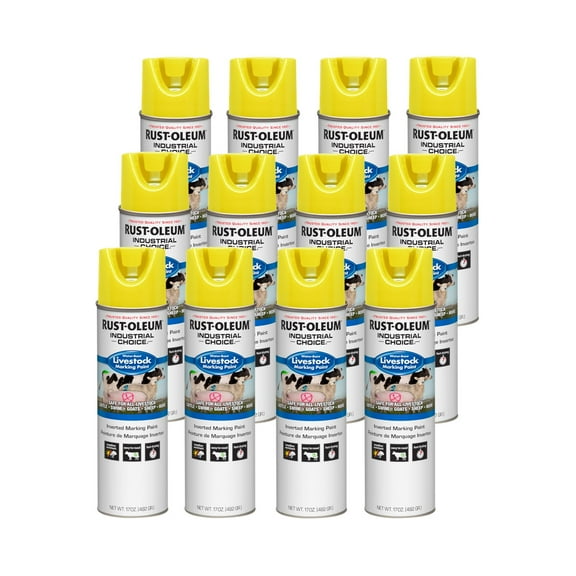 Rust-Oleum Livestock Marking Spray Paint - Water-Resistant - 12 Pack, 17 oz, Yellow