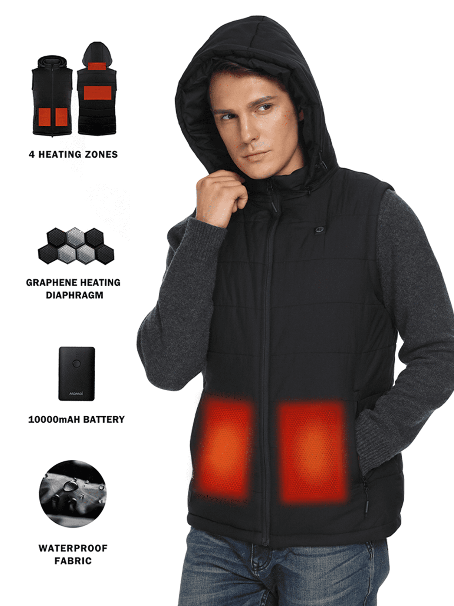Men's Lightweight Heated Vest with 10000mAh MiniSize Battery