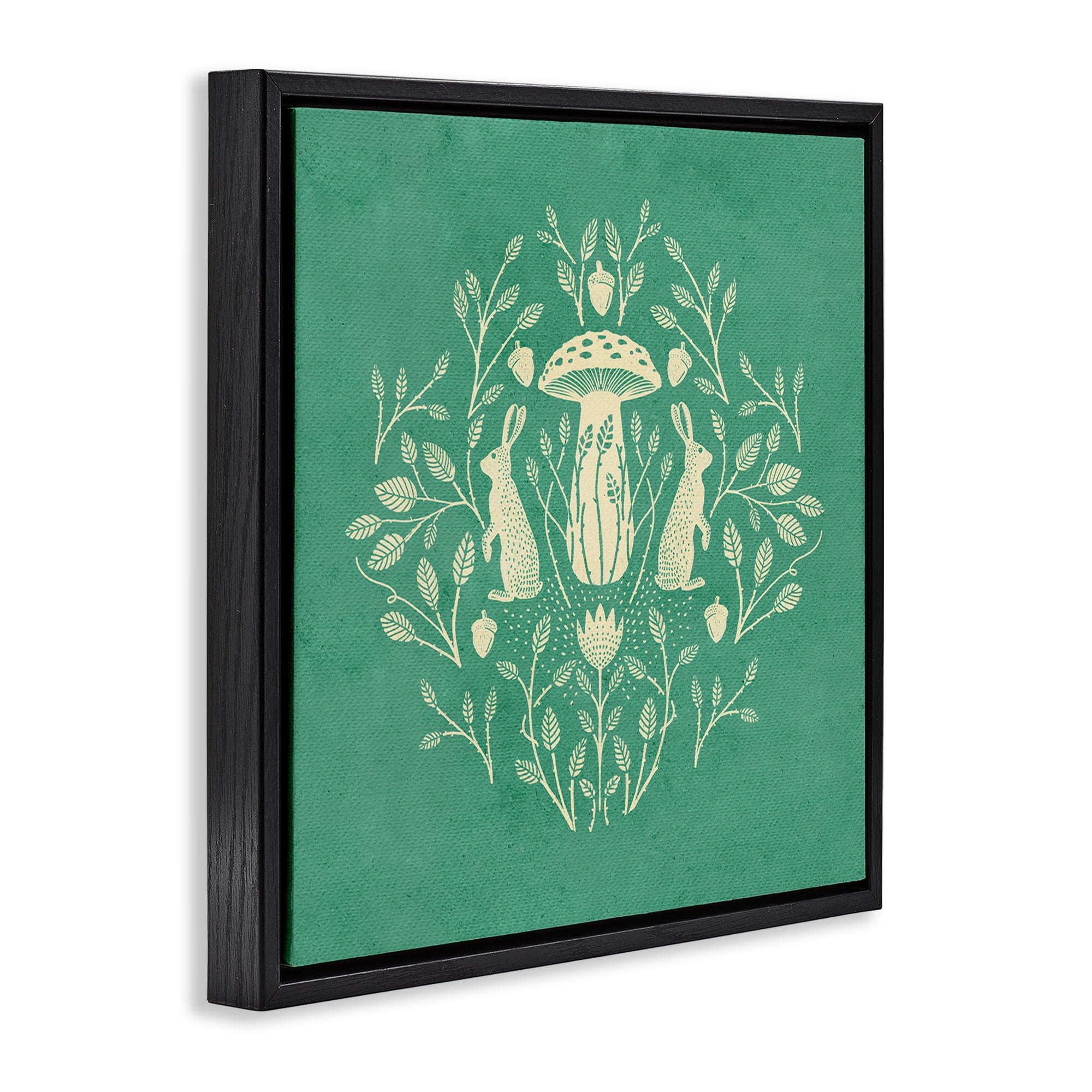 Stupell Industries Floral Herbs with Rabbits Plants & Flowers Painting Black Floater Framed Canvas Art Print Wall Art, 18 x 18