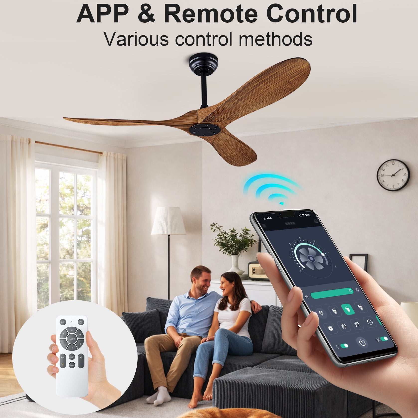 Mintazer 52 in Ceiling Fan with Lights and Remote, Modern Ceiling Fan with 6 Speed & 3 Blade for Farmhouse Bedroom Living Room Gazebo Patio, Brown