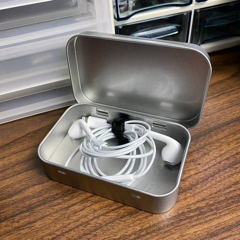 6 Pcs Metal Hinged Tin Box Container Mini Portable Small Storage Container  Kit with Lid for Home Storage 3.7x2.3x0.8 Inch, Silver