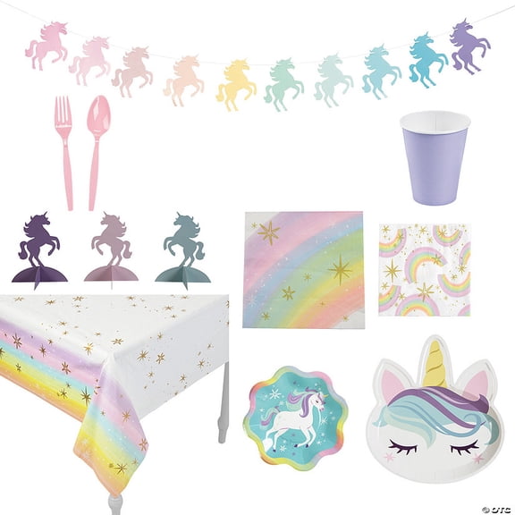 191 Pieces Unicorn Party Disposable Tableware Kit for 24 Guests