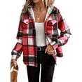 thumbnail image 2 of Womens Plaid Shacket Jacket Long Sleeve Fleece Hooded Jackets Fall Winter Warm Coat Red XL, 2 of 7