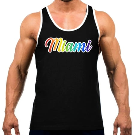 Men's Rainbow Miami KT T150 Tee White Trim Black Tank Top Small
