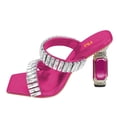 thumbnail image 2 of FSJ Women Graceful Rhinestone Double Strap Slide Sandals Slip On Square Open Toe Crystal Block Chunky High Heel Mule Dressy Shoes Size 15 Pink, 2 of 5