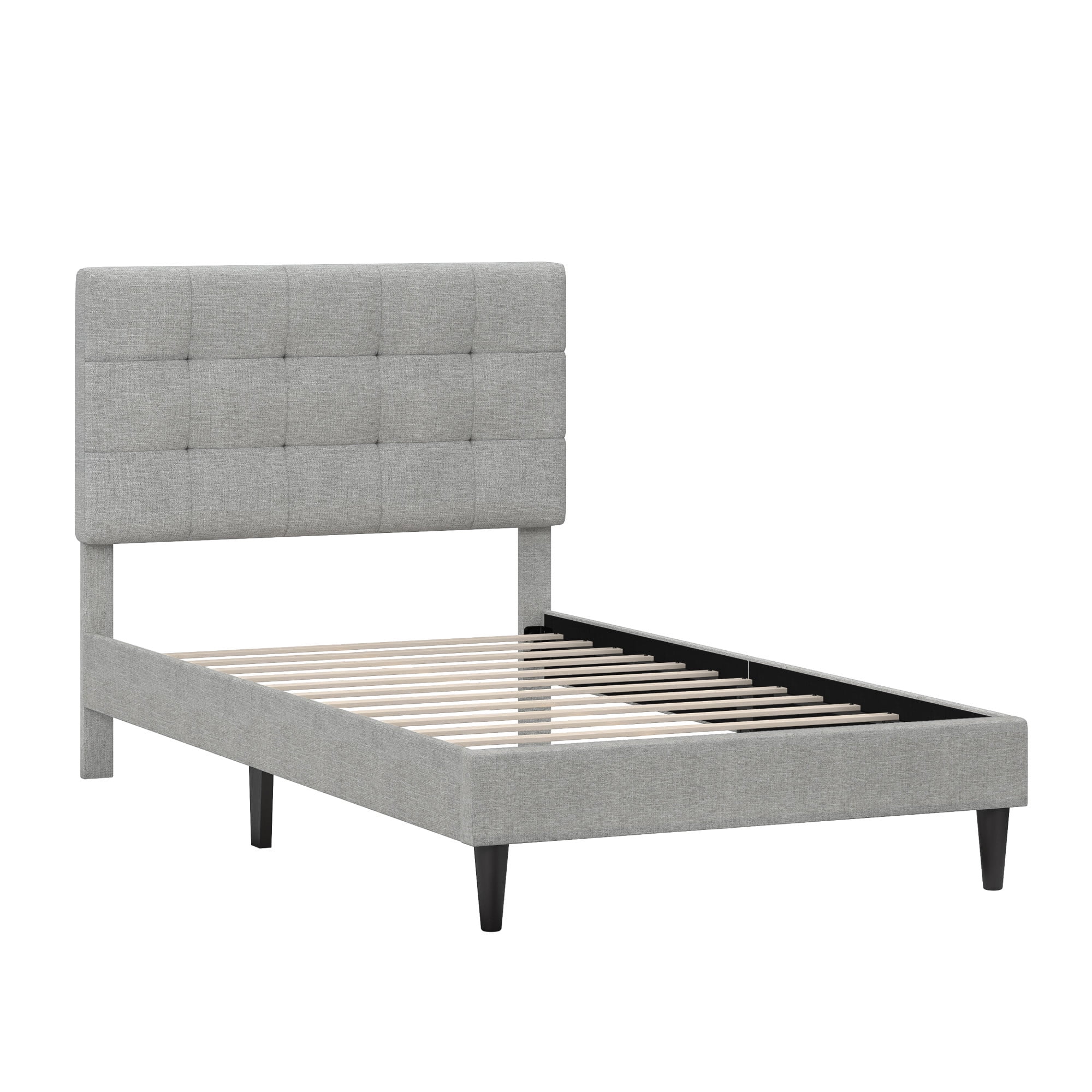 Mainstays Hillside Square Tufted Upholstered Twin Platform Bed, Light Gray Fabric