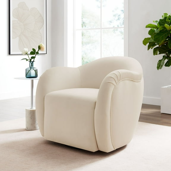 Modway Compose Performance Velvet Swivel Armchair in Alabaster